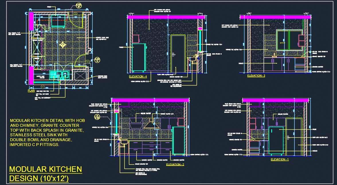 10'x12' Kitchen Design CAD with Hob, Chimney & Storage